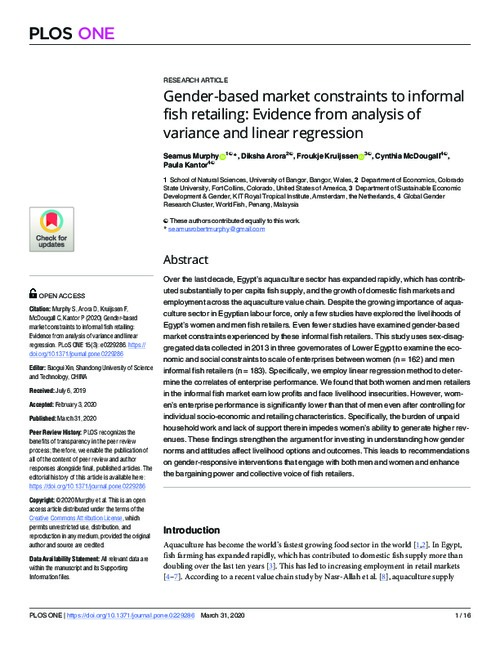 Gender-based market constraints to informal fish retailing: Evidence from analysis of variance and linear regression