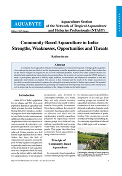 Community-based aquaculture in India- strengths, weaknesses, opportunities and threats