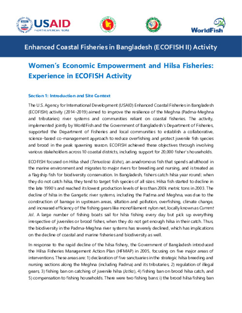 Women’s Economic Empowerment and Hilsa Fisheries: Experience in ECOFISH Activity