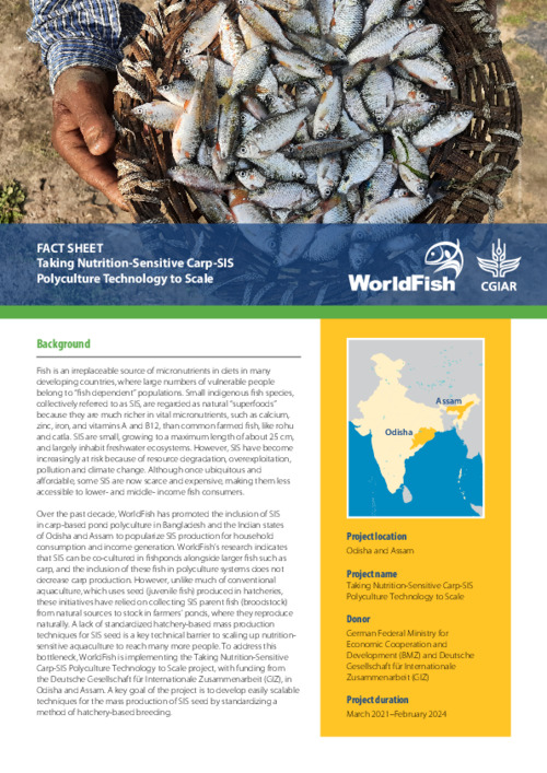 Taking Nutrition-Sensitive Carp-SIS Polyculture Technology to Scale Taking Nutrition-Sensitive Carp-SIS Polyculture Technology to Scale