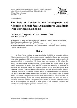 The Role of gender in the development and adoption of small-scale aquaculture: Case study from northeast Cambodia