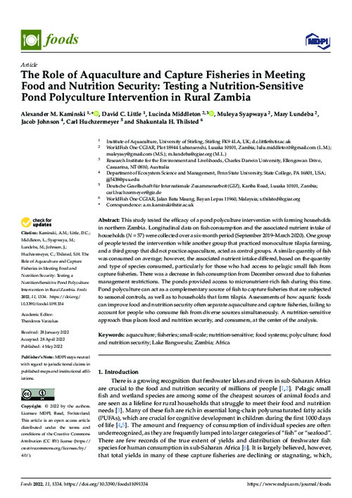 The Role of Aquaculture and Capture Fisheries in Meeting Food and Nutrition Security: Testing a Nutrition-Sensitive Pond Polyculture Intervention in Rural Zambia