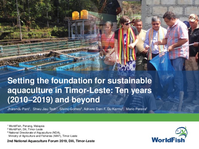 Setting the foundation for sustainable aquaculture in Timor-Leste: Ten years (2010–2019) and beyond