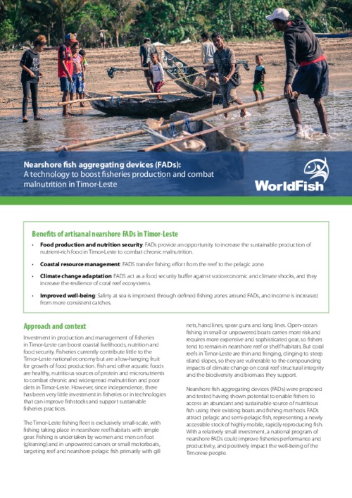Nearshore fish aggregating devices (FADs): A technology to boost fisheries production and combat malnutrition in Timor-Leste