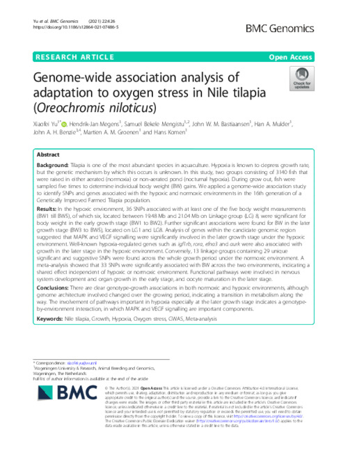 Genome-wide association analysis of adaptation to oxygen stress in Nile tilapia (Oreochromis niloticus)