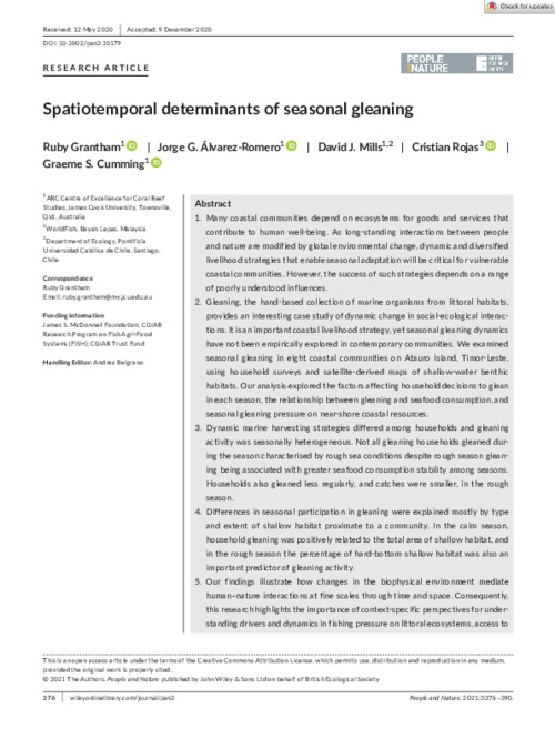 Spatiotemporal determinants of seasonal gleaning Spatiotemporal determinants of seasonal gleaning