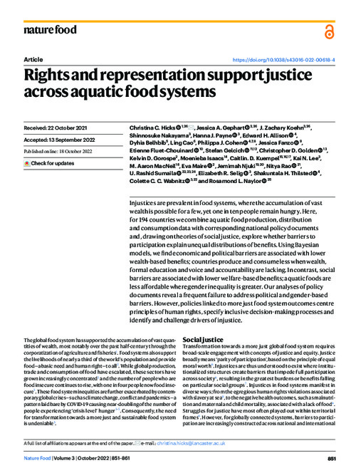 Rights and representation support justice across aquatic food systems