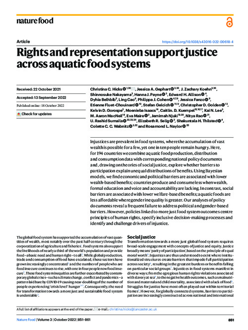 Rights and representation support justice across aquatic food systems Rights and representation support justice across aquatic food systems