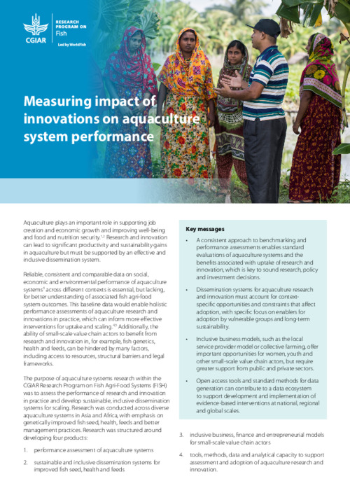 Measuring impact of innovations on aquaculture system performance