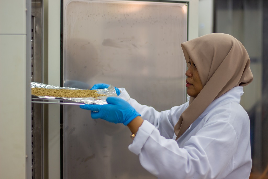 Nurulhuda Ahmad Fatan formulates aquatic feeds using novel feed ingredients as substitute for marine fish or fishmeal. Photo by Sam Sh’ng Sh’ng.
