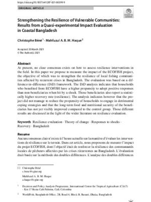 Strengthening the resilience of vulnerable communities: Results from a quasi-experimental impact evaluation in coastal Bangladesh