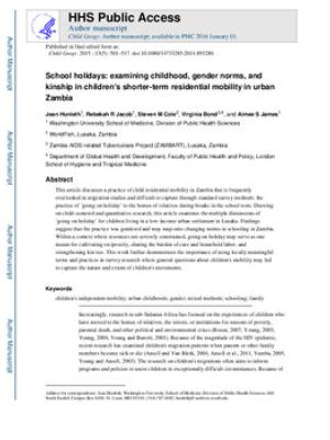 School holidays: examining childhood, gender norms, and kinship in childrens shorter-term residential mobility in urban Zambia
