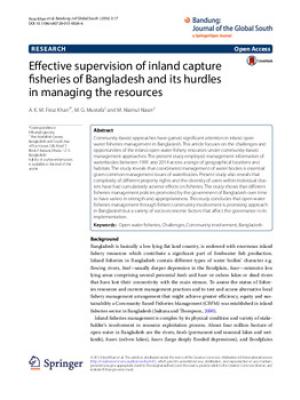 Effective supervision of inland capture fisheries of Bangladesh and its hurdles in managing the resources