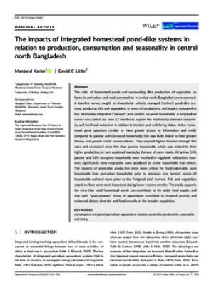 The impacts of integrated homestead pond-dike systems in relation to production, consumption and seasonality in central north Bangladesh
