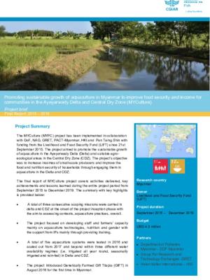 Promoting sustainable growth of aquaculture in Myanmar to improve food security and income for communities in the Ayeyarwady Delta and Central Dry Zone (MYCulture). Project Brief Final Report 2015 -2019