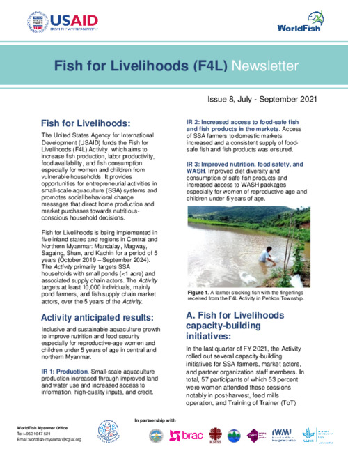 Fish for Livelihoods Newsletter (Jul - Sep 2021) Fish for Livelihoods Newsletter (Jul - Sep 2021)
