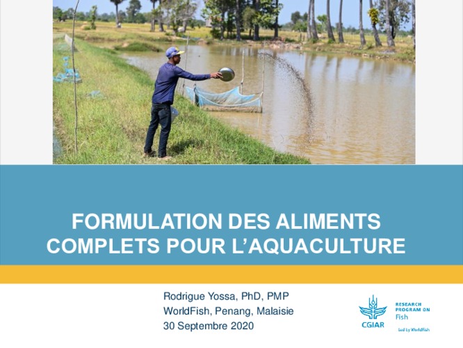 Formulation des aliments complets pour l’aquaculture Formulation des aliments complets pour l’aquaculture
