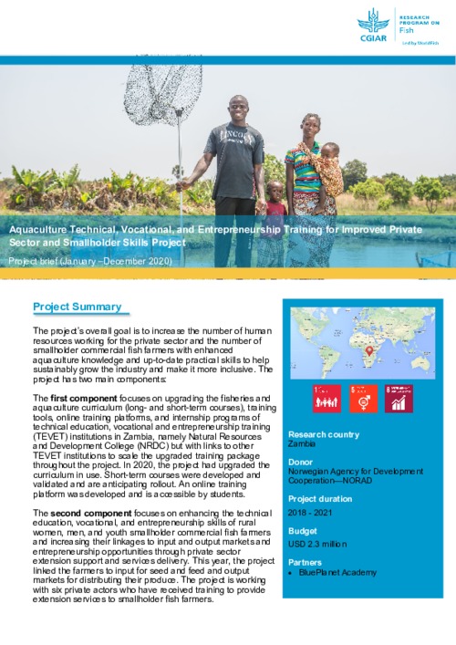 Aquaculture Technical, Vocational, and Entrepreneurship Training for Improved Private Sector and Smallholder Skills - Project Brief (January –December 2020)