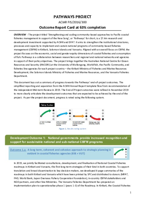 ACIAR Strengthening and scaling community-based approaches to Pacific coastal fisheries management in support of the New Song May 2019 – April 2020 ACIAR Strengthening and scaling community-based approaches to Pacific coastal fisheries management in support of the New Song May 2019 – April 2020