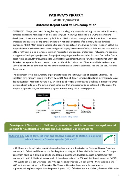 ACIAR Strengthening and scaling community-based approaches to Pacific coastal fisheries management in support of the New Song May 2019 – April 2020