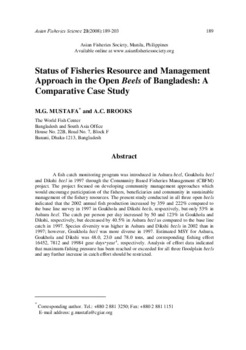 Status of fisheries resource and management approach in the open beels of Bangladesh: a comparative case study Status of fisheries resource and management approach in the open beels of Bangladesh: a comparative case study