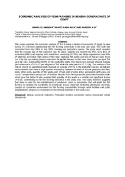 Economic analysis of fish farming in Behera governorate of Egypt