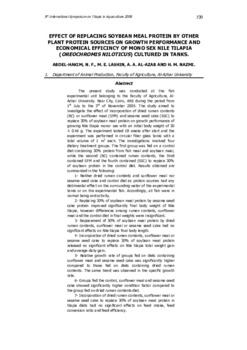 Effect of replacing soybean meal by sunflower meal in the diets for Nile tilapia, Oreochromis Niloticus