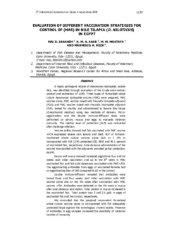 Evaluation of different vaccination strategies for control of (MAS) in Nile tilapia (O. niloticus) in Egypt