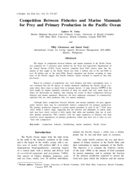 Competition between fisheries and marine mammals for prey and primary production in the Pacific Ocean