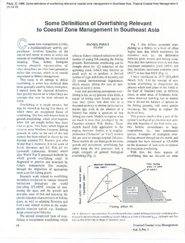 Some definitions of overfishing relevant to coastal zone management in Southeast Asia Some definitions of overfishing relevant to coastal zone management in Southeast Asia