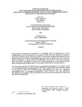Site selection for brackishwater aquaculture development and mangrove reforestation in Lingayen Gulf, Philippines using geographic information system Site selection for brackishwater aquaculture development and mangrove reforestation in Lingayen Gulf, Philippines using geographic information system