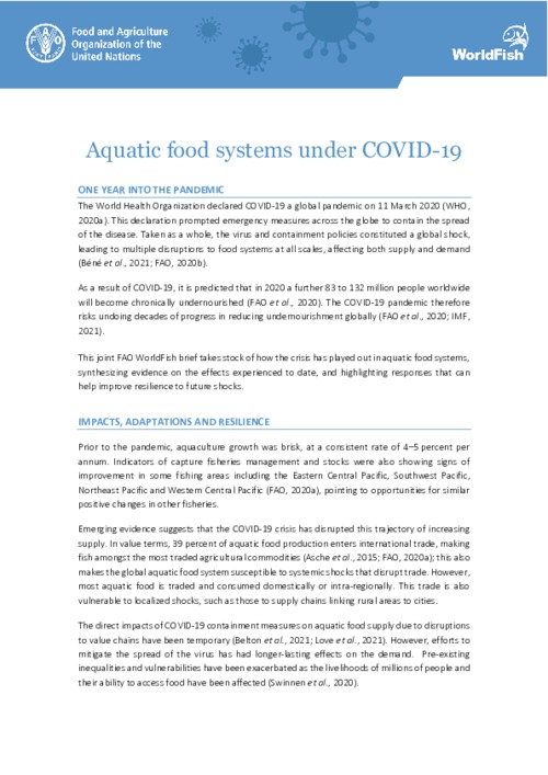 Aquatic food systems under COVID-19