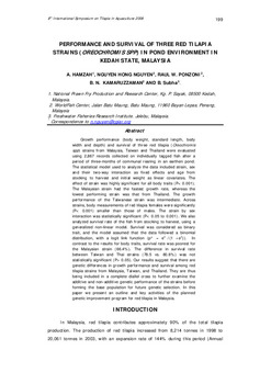 Performance and survival of three red tilapia strains (Oreochromis spp) in pond environment in Kedah state, Malaysia