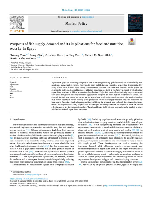 Prospects of fish supply-demand and its implications for food and nutrition security in Egypt