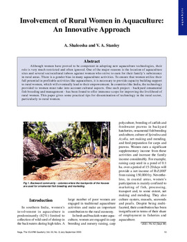 Involvement of rural women in aquaculture: an innovative approach Involvement of rural women in aquaculture: an innovative approach