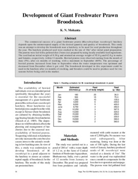 Development of giant freshwater prawn broodstock