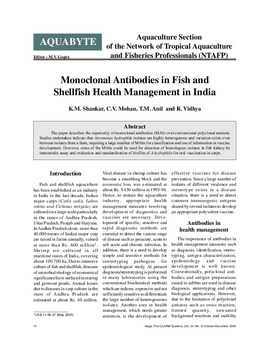 Monoclonal antibodies in fish and shellfish health management in India Monoclonal antibodies in fish and shellfish health management in India