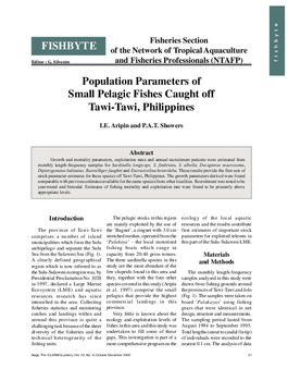 Population parameters of small pelagic fishes caught off Tawi-Tawi, Philippines Population parameters of small pelagic fishes caught off Tawi-Tawi, Philippines