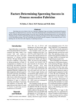 Factors determining spawning success in Penaeus monodon Fabricius Factors determining spawning success in Penaeus monodon Fabricius