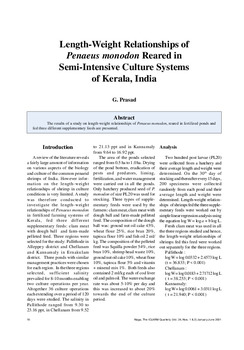 Length-weight relationships of Penaeus monodon reared in semi-intensive culture systems of Kerala, India