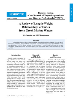 A review of length-weight relationships of fishes from Greek marine waters A review of length-weight relationships of fishes from Greek marine waters