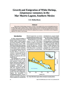 Growth and emigration of white shimp, Litopenaeus vannamei, in the Mar Muerto Lagoon, Southern Mexico Growth and emigration of white shimp, Litopenaeus vannamei, in the Mar Muerto Lagoon, Southern Mexico