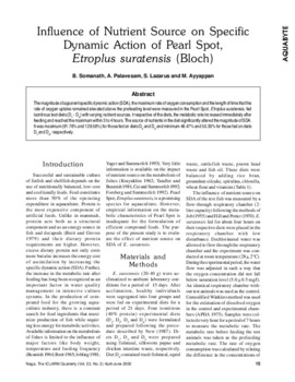 Influence of nutrient source on specific dynamic action of Pearl Spot, Etroplus suratensis (Bloch)