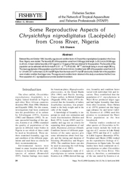 Some reproductive aspects of Chrysichthys nigrodigitatus (Lacépède) from Cross River, Nigeria Some reproductive aspects of Chrysichthys nigrodigitatus (Lacépède) from Cross River, Nigeria
