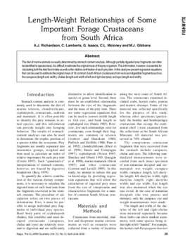 Length-weight relationships for some important forage crustaceans from South Africa Length-weight relationships for some important forage crustaceans from South Africa