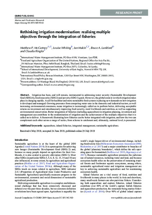 Rethinking irrigation modernisation: realising multiple objectives through the integration of fisheries