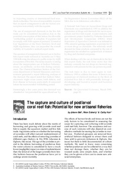 The capture and culture of postlarval coral reef fish: potential for new artisanal fisheries