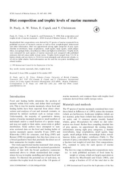 Diet composition and trophic levels of marine mammals