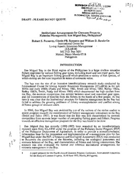 Institutional arrangements for common property fisheries management: San Miguel Bay, Philippines