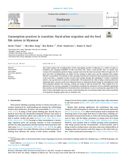 Consumption practices in transition: Rural-urban migration and the food fish system in Myanmar